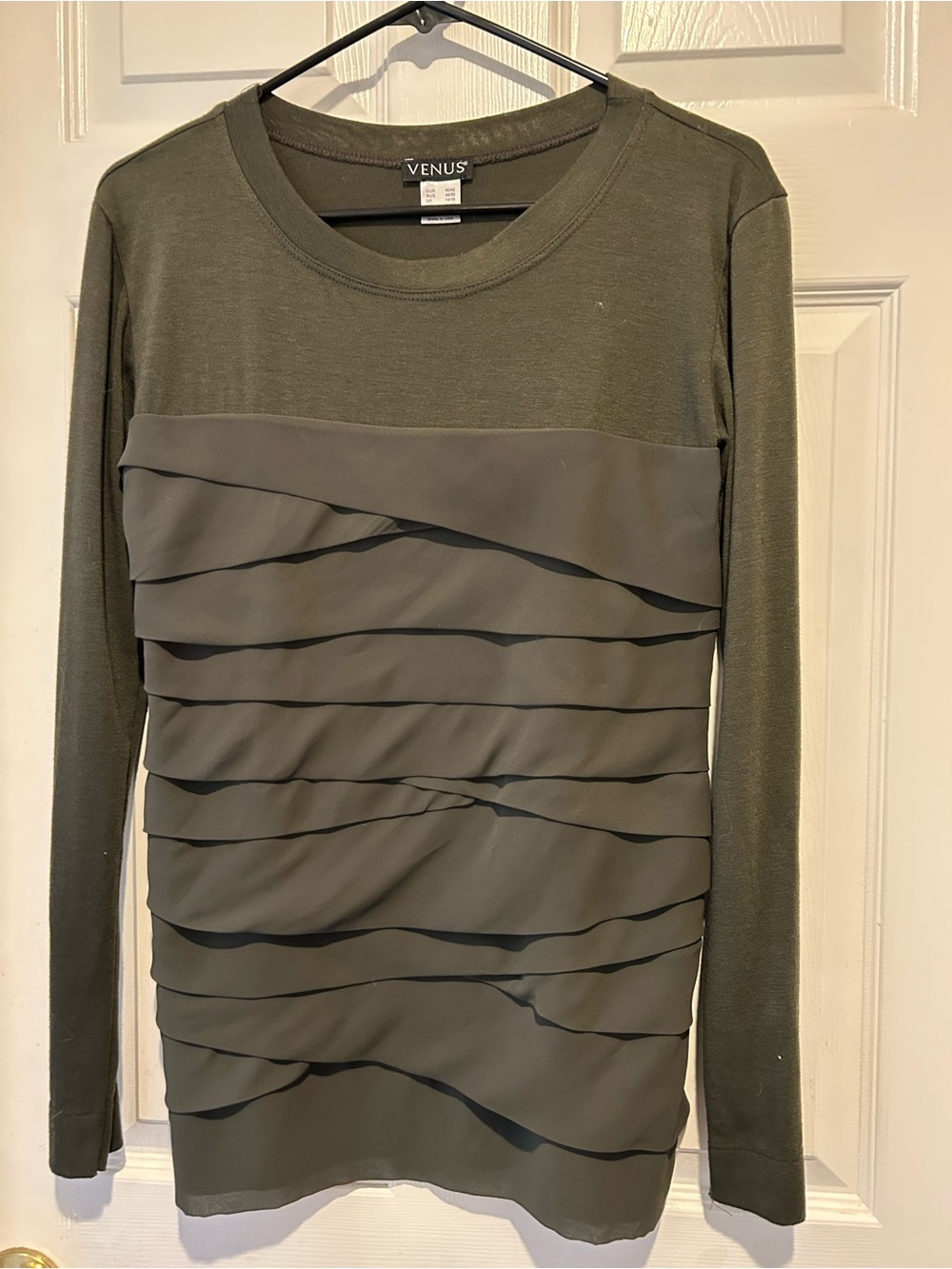 VENUS Olive Long Sleeve Layered Front Top